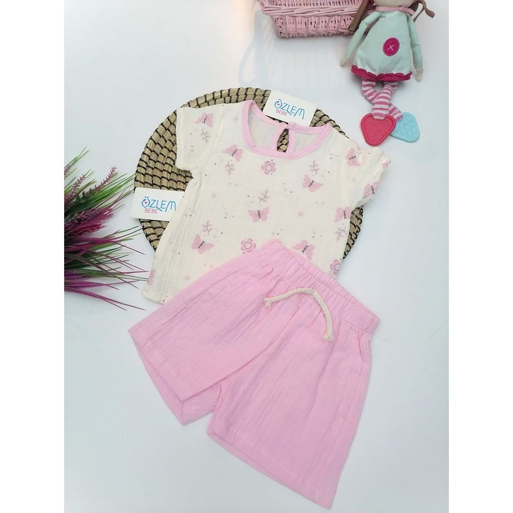 Çiçek Kelebek Şortlu Müslin 2'li Takım