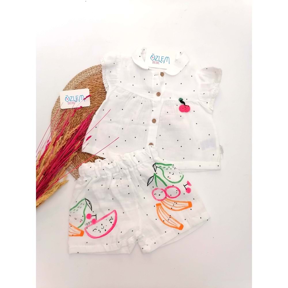 Kiraz Baskı Şortlu Müslin 2'li Takım