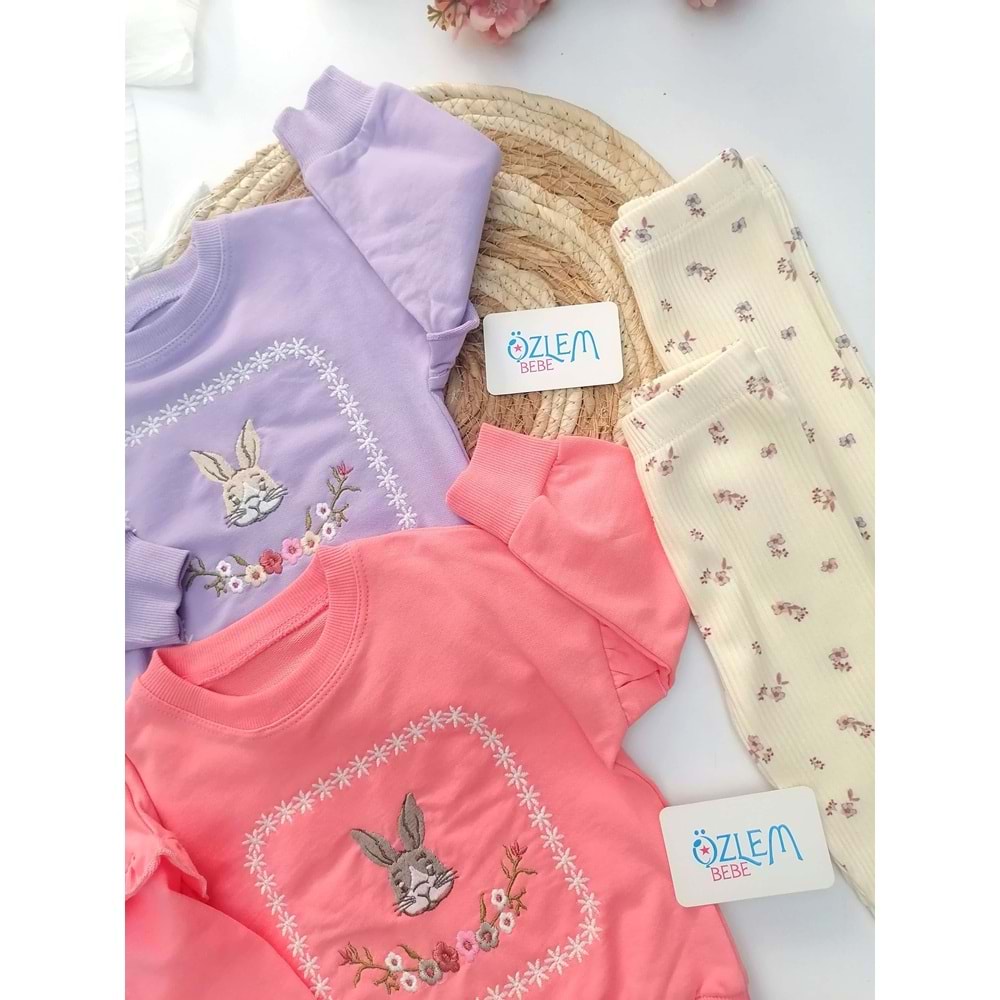 Tavşan Nakış Çiçek Taytlı 2'li Tk.