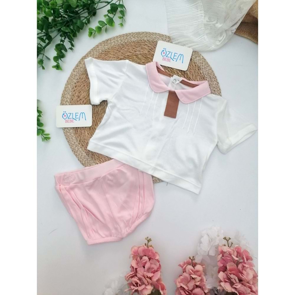 Bebe Yaka Tişört&Pembe Şort 2'li Tk.