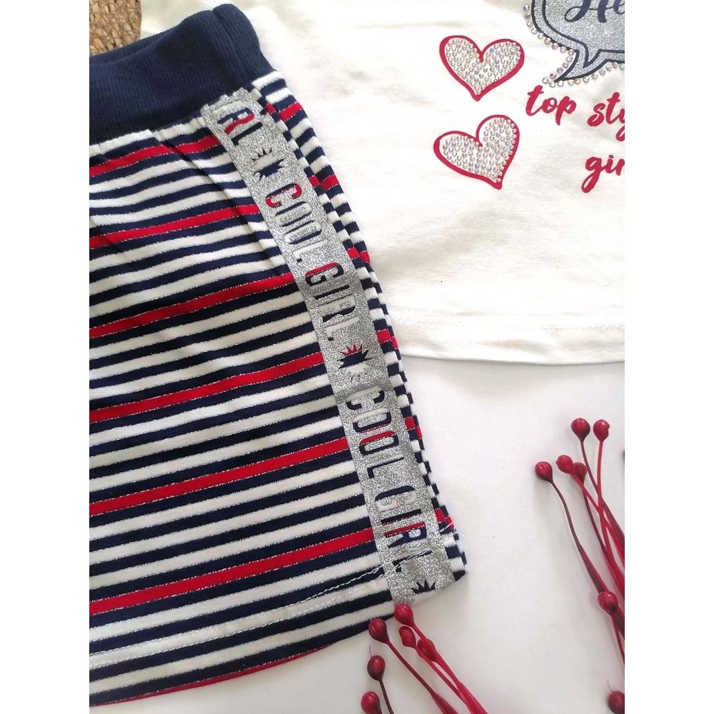 Hello Yaldızlı KalpTişört&Etek 2'li Takım