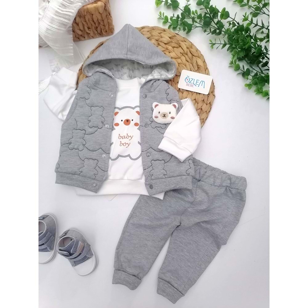 Baby Boy Ayıcık Figür Yelekli 3'lü Takım