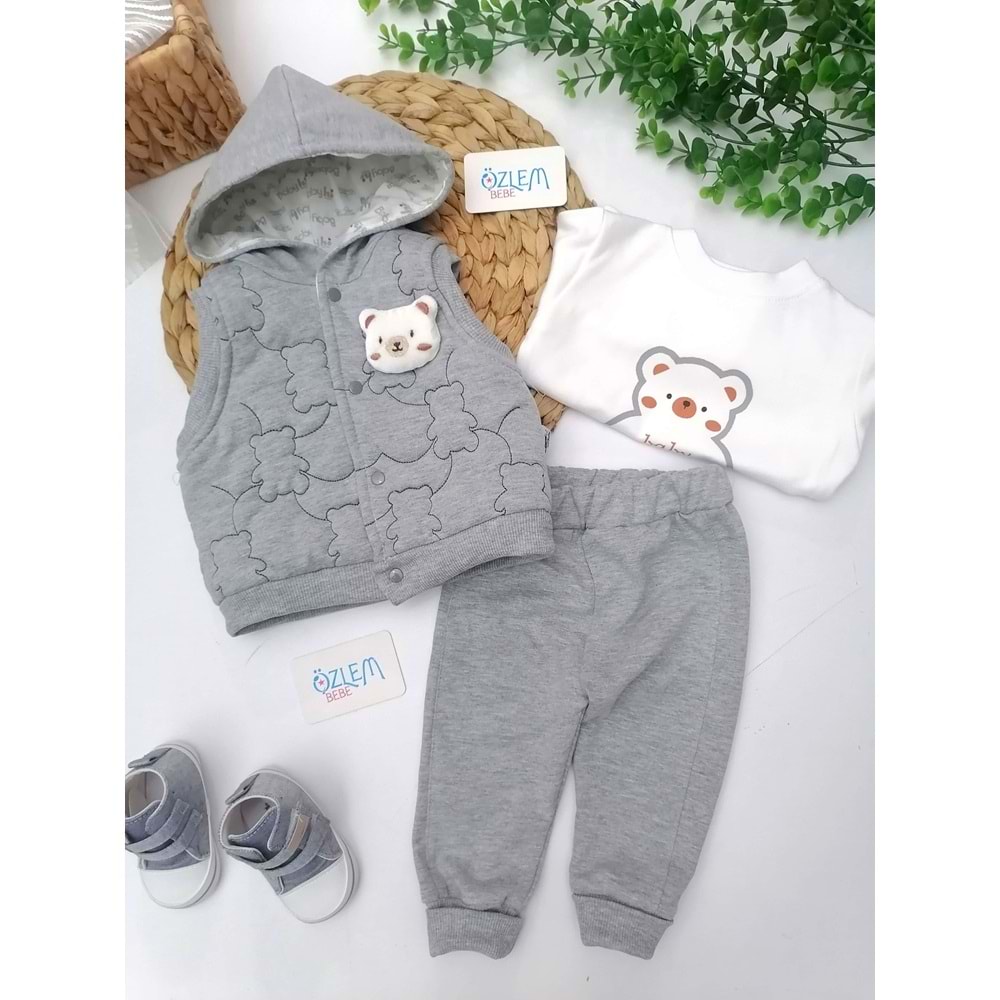 Baby Boy Ayıcık Figür Yelekli 3'lü Takım
