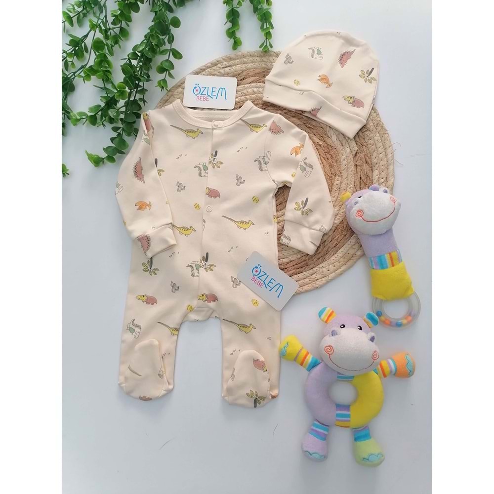 Dinasor Kardeşler Şapkalı Bebek Tulumu