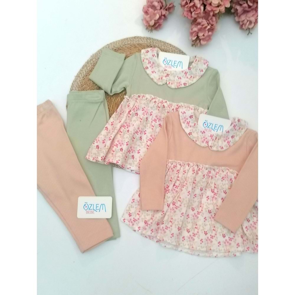 Çiçek Müslin Bebe Yaka Robalı 2'li Takım