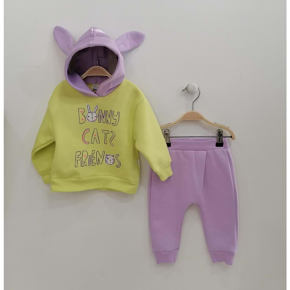 Kulaklı Bunny Kapüşonlu İkili Takım