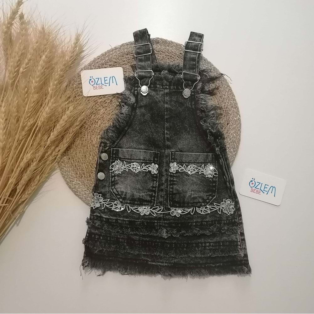 Askılı Gri Denim Elbise