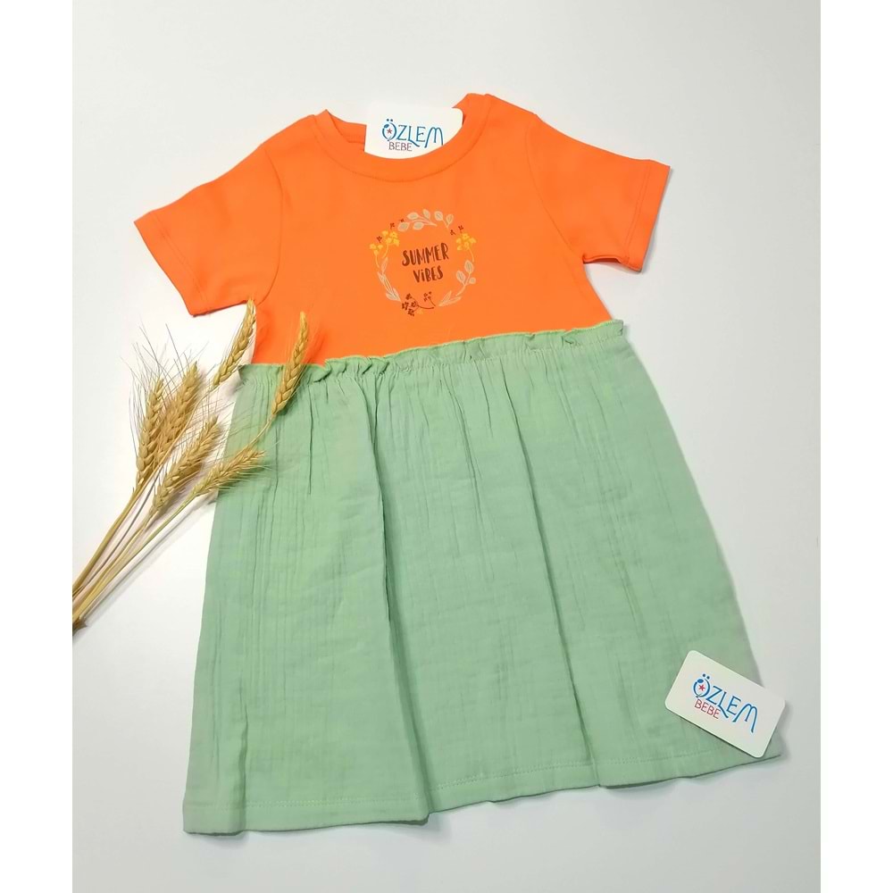 Yaz Esintisi Turuncu&Yeşil Elbise