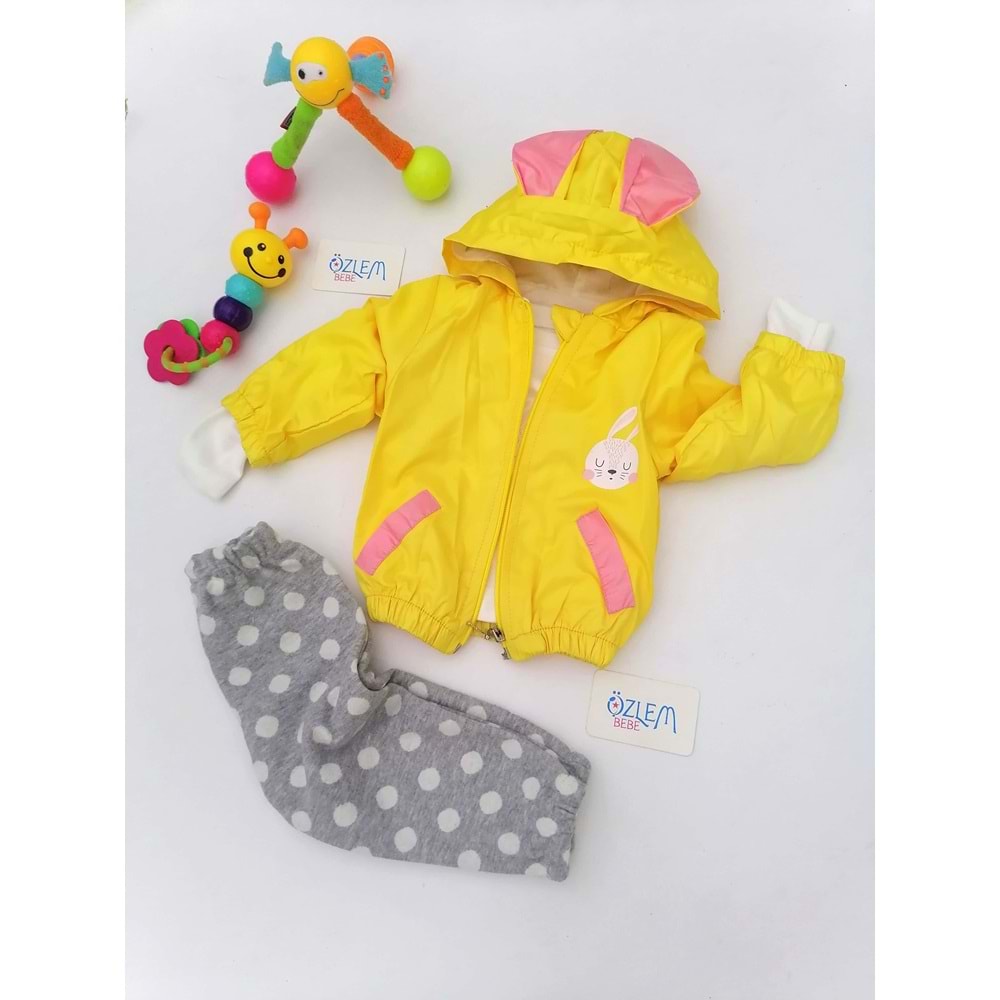 Tavşan Kulak Ceketli 3lü Bebek Takım