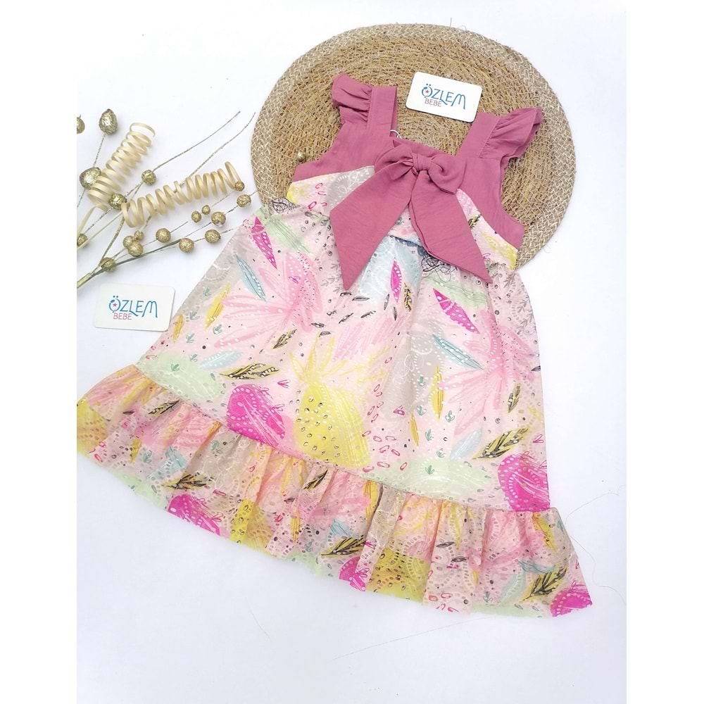 Mürdüm Fiyonklu Çiçekli Şifon Elbise