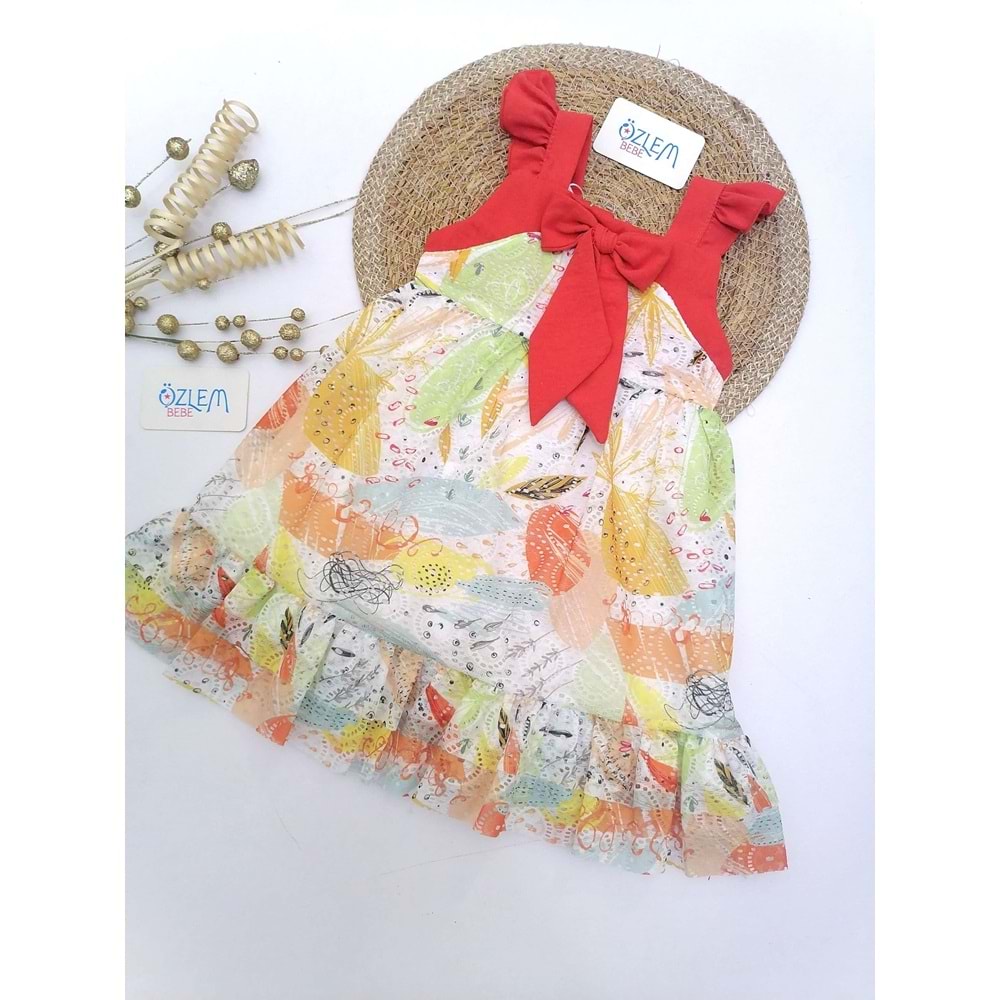 Turuncu Fiyonklu Çiçekli Şifon Elbise