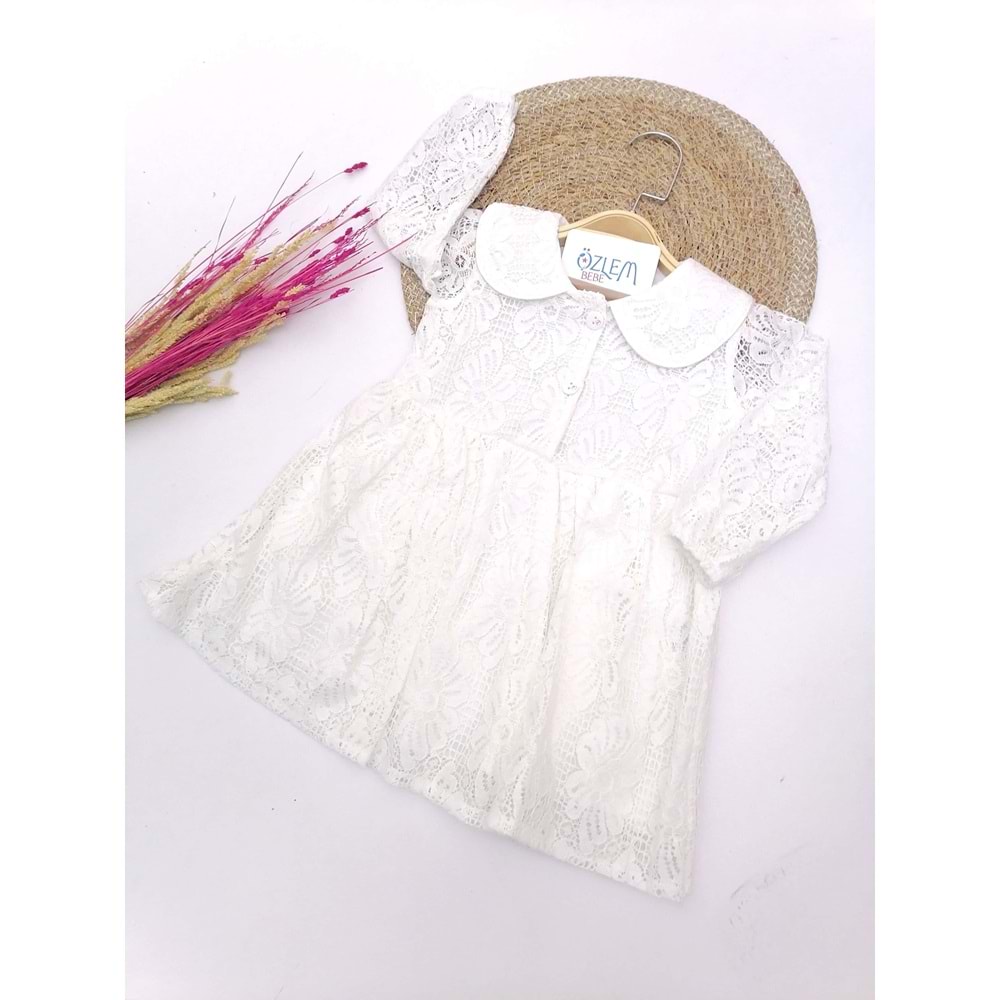 Bebe Yaka Dantelli Beyaz Elbise