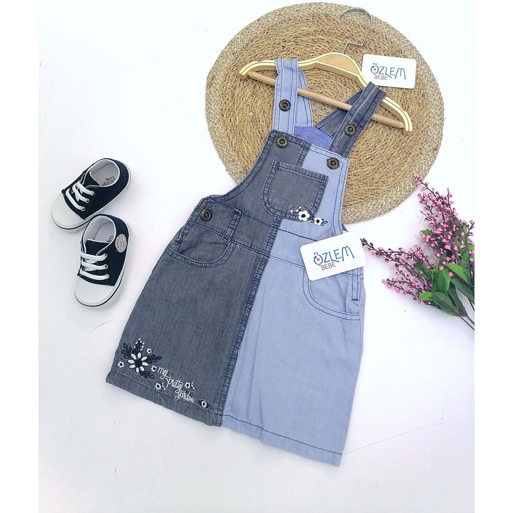 Çapraz Renk Denim Salopet Elbise