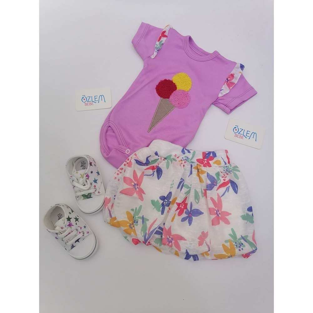 Dondurma Desen Balon Etekli Mor Takım