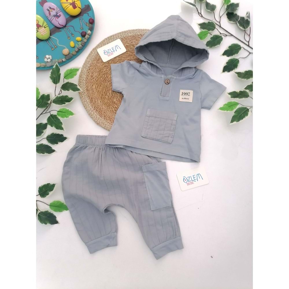 Kapüşonlu Şalvar Pantolon Gri Takım