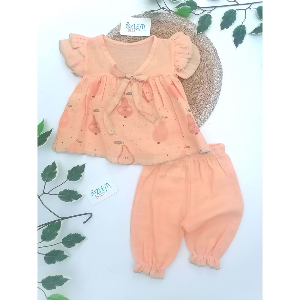 Kolları Fırfır Şalvarlı Tarçın Müslin Takım