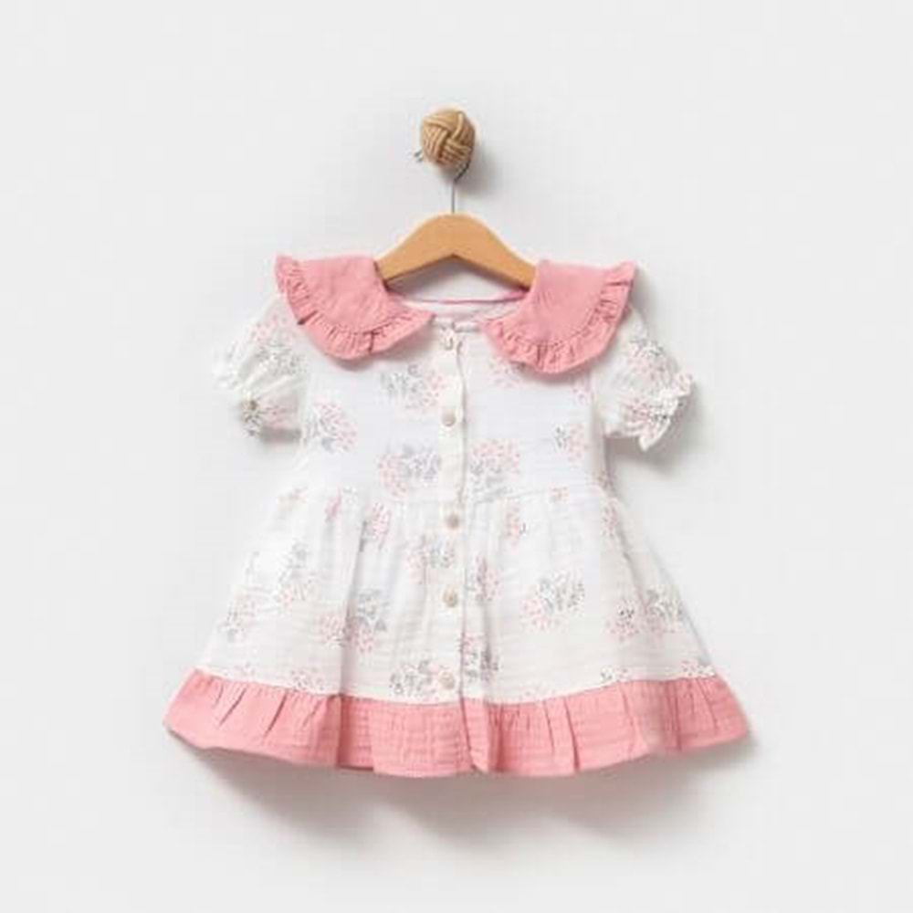 Fırfır Yaka Çiçekli Müslin Elbise