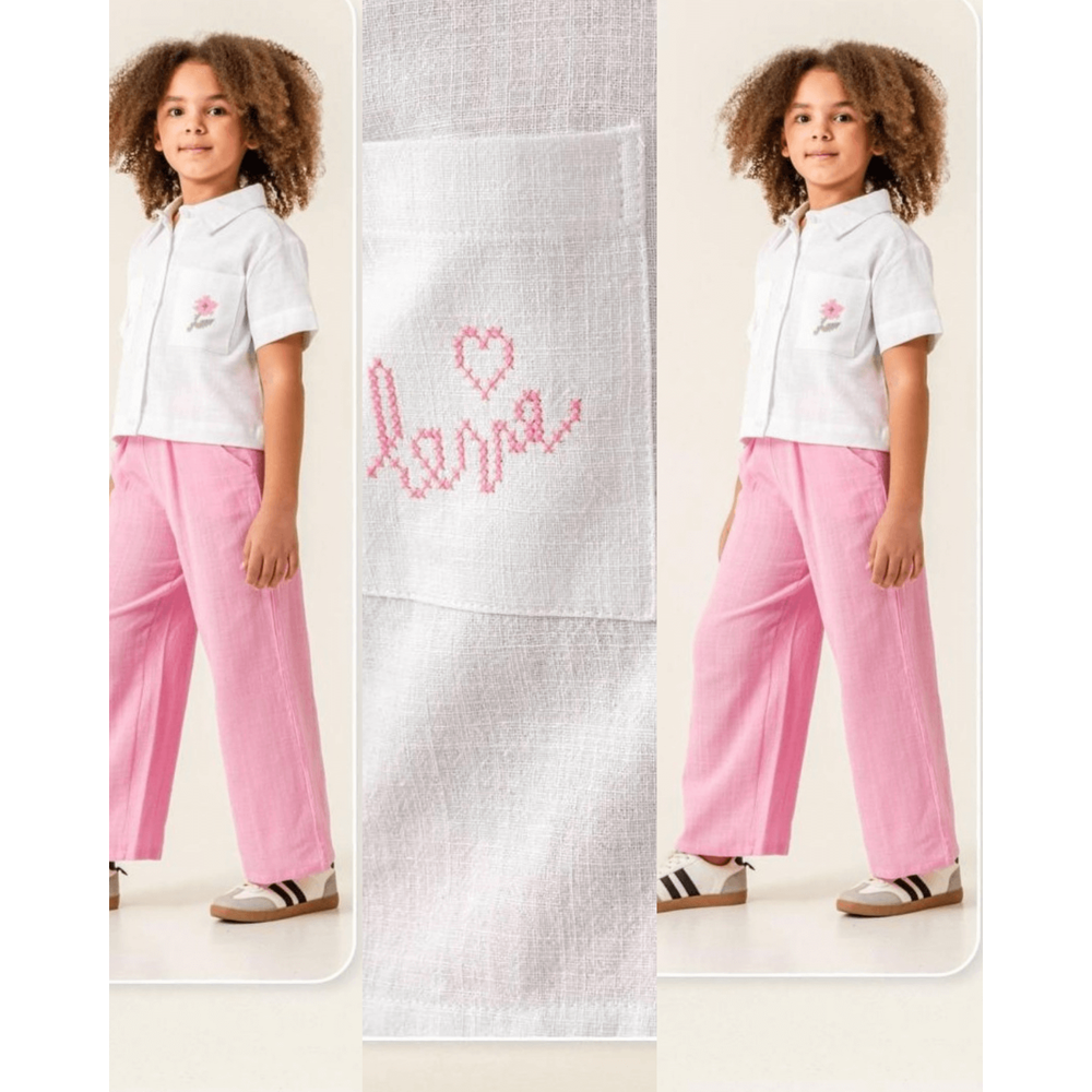 Çiçek Nakış Gömlekli Keten 2'li Takım