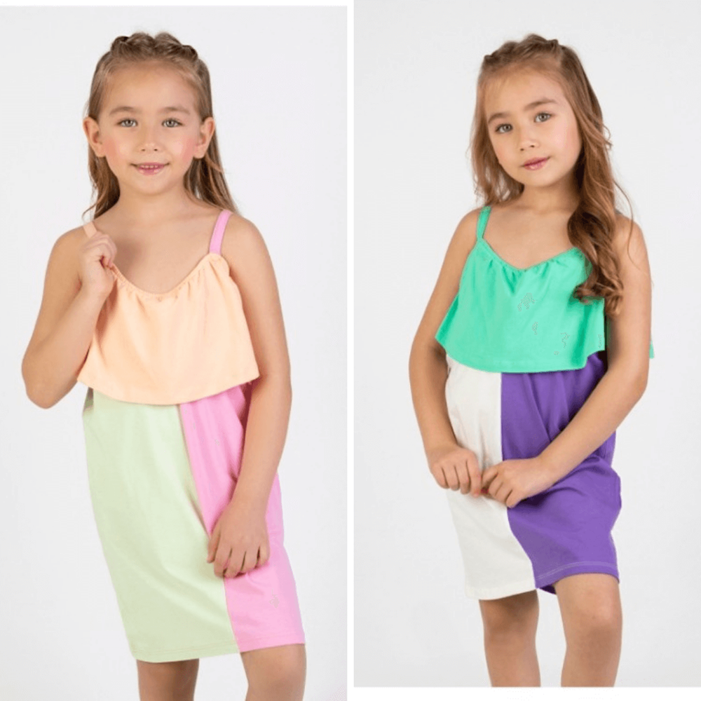 Fırfır Yaka Çapraz Renk Elbise