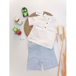 Hakim Yaka Nakış Gömlek Şortlu 2'li Takım