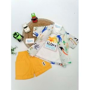 Aloha Baskı Gömlek&Şort 3'lü Keten Tk.