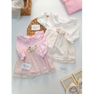 Güpürlü Minik Yaka Üstü Tül Kadife Elbise