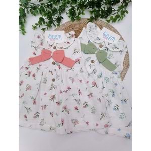 Bebe Yaka Çiçekli Askılı Müslin Elbise