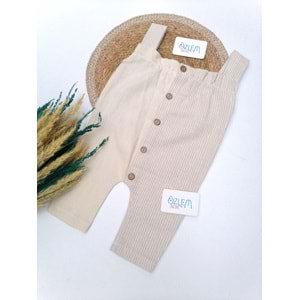 Çizgili Yakası Büzgü Keten Salopet