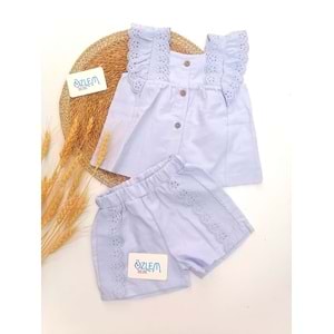 Güpürlü Fırfır Yaka Kolsuz Gömlek&Şort 2'li Takım