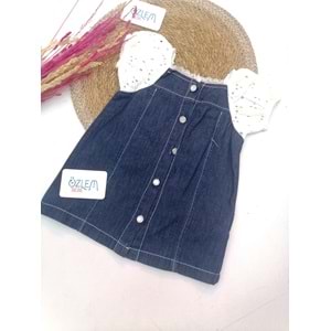 Güpür Karpuz Kollu Denim Elbise