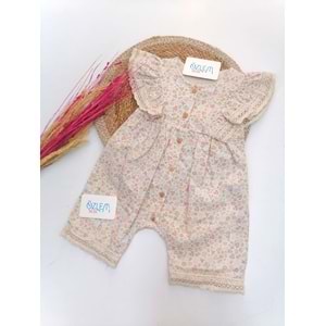 Çiçek Desen Dantelli Keten Elbise Tulum