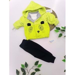 Neon Sarı welsoft kol kapüşon ceketli 3'lü Takım