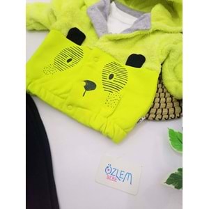 Neon Sarı welsoft kol kapüşon ceketli 3'lü Takım