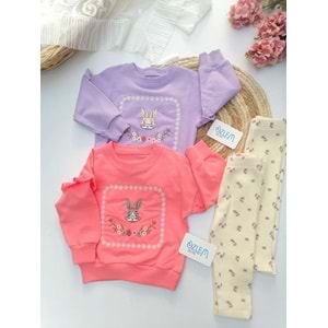 Tavşan Nakış Çiçek Taytlı 2'li Tk.