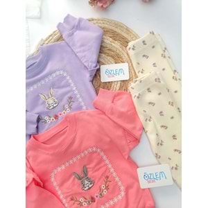 Tavşan Nakış Çiçek Taytlı 2'li Tk.