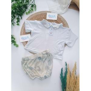 Bebe Yaka Tişört&Geometrik Desen Şort 2'li Tk.