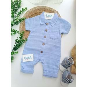 Yan Cepli Düğmeli Müslin Tulum