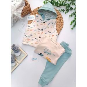 Araba Baskı Yelekli 3'lü Takım