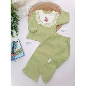 Çilek Nakış Yakalı Müslin 2'li Takım