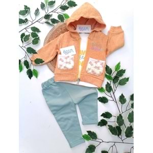 Çiçek Cepli Kapüşon Ceketli 3'lü Takım