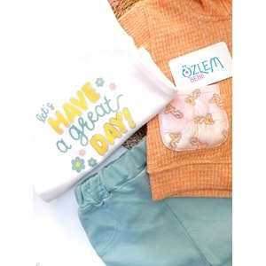 Çiçek Cepli Kapüşon Ceketli 3'lü Takım