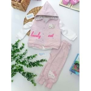 Lovely Cat Pembe Yelekli 3'lü Takım