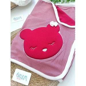 Kırmızı Çizgili Panda Kabatmalı Penye Battaniye