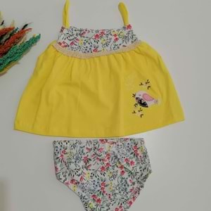 Kuş Figürlü Sarı Bebek Takım