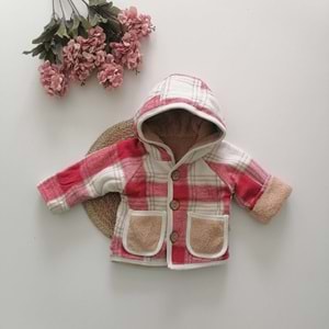 Kırmızı Pötikareli Kapüşonlu Çocuk Ceket