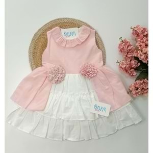 Çiçekli Kat Kat Pembe Elbise