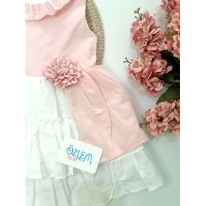 Çiçekli Kat Kat Pembe Elbise