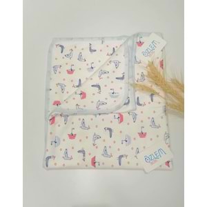 Mavi Martı Desenli Penye Battaniye