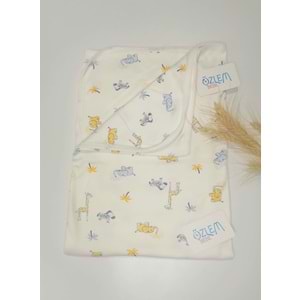 Sarı&Mavi Safari Desenli Penye Battaniye