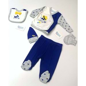 Köpüş Desen Papyonlu Mavi 5'li Hastane Çıkışı